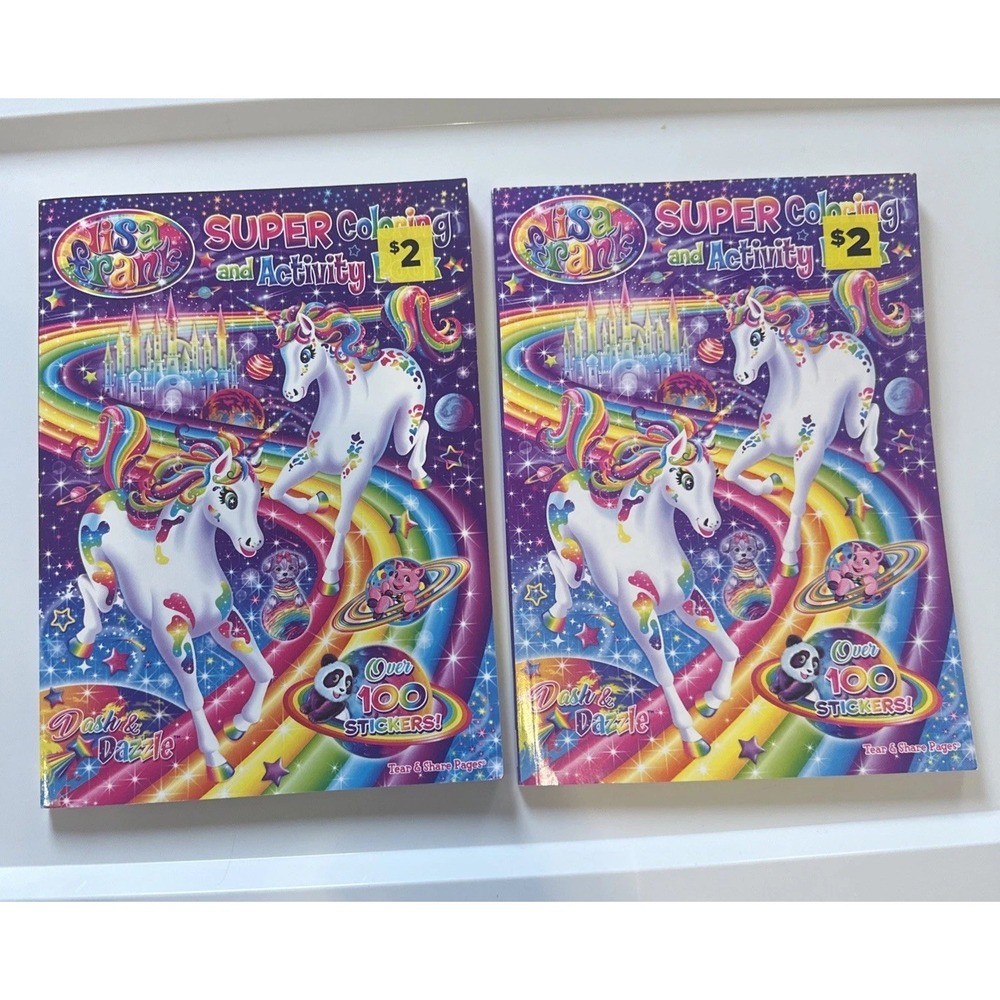 2 LISA FRANK Dash & Dazzle SUPER COLORING And ACTIVITY BOOK OVER 100 STICKERS!